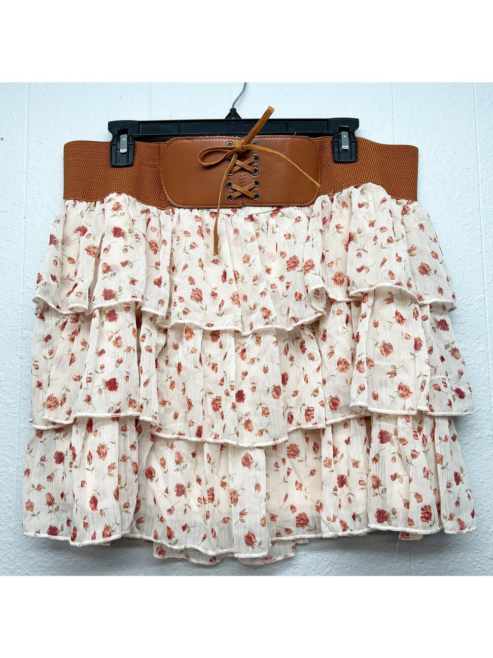 Vintage DEB Y2K Ruffle Floral Mini Skirt Womens XL Fairy Grunge Boho Festival